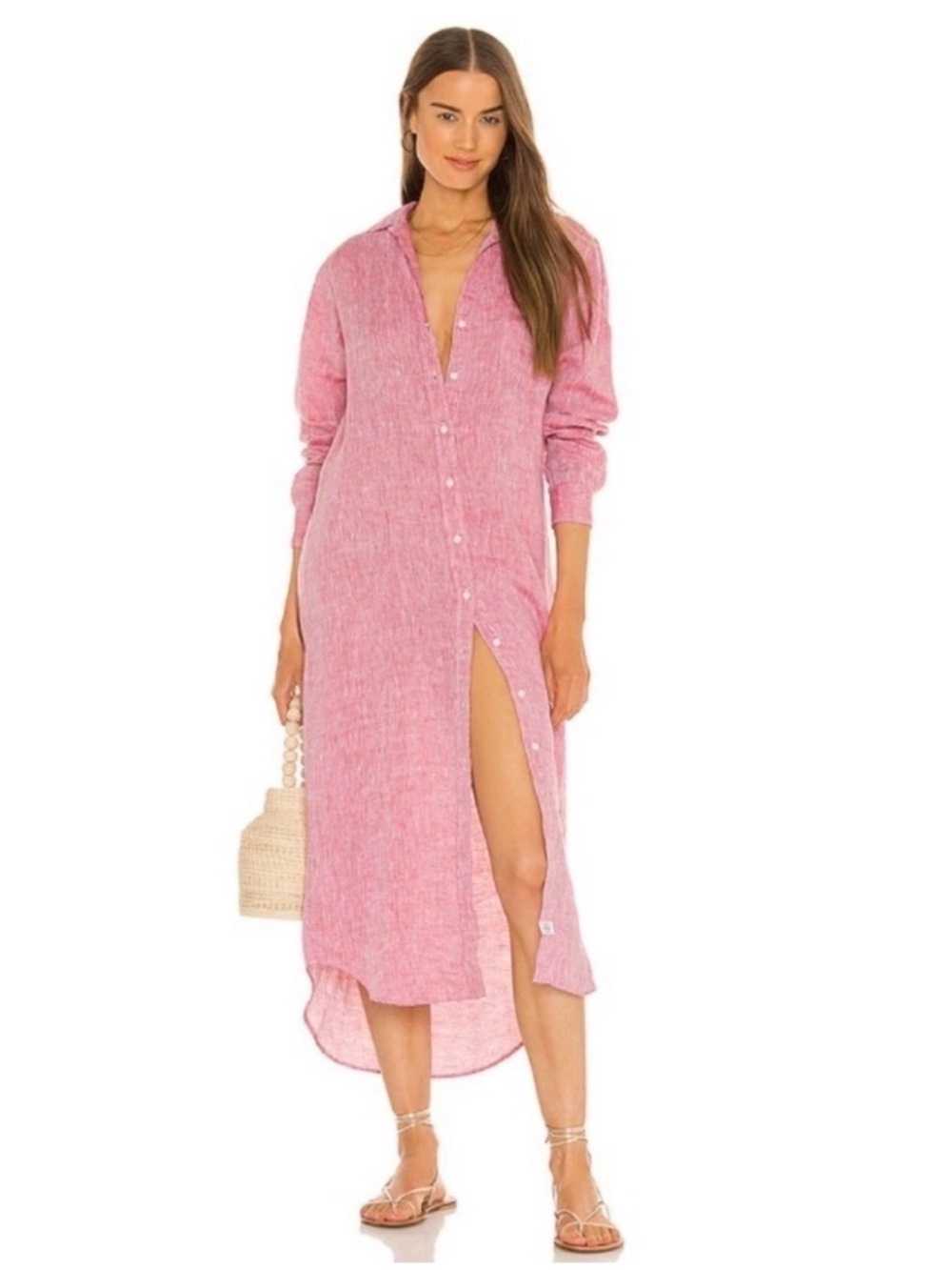 Frank & Eileen Rory Long Sleeve Linen Shirtdress Sz L Red Lived In Linen